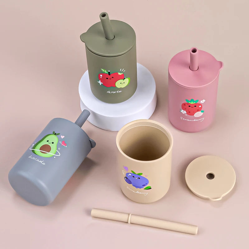 Baby Feeding Drinkware Straw Cup Baby Cartoon Learning Feeding Cup Food Grade Silicone Toddler Water Bottle Tableware BPA Free
