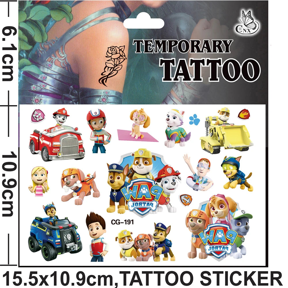 Cute Paw Patrol Toys Tattoo Stickers Anime Pet Dog Model Doll Chase Marshall Rocky Cartoon Children Fake Temporary Tattoos Gifts