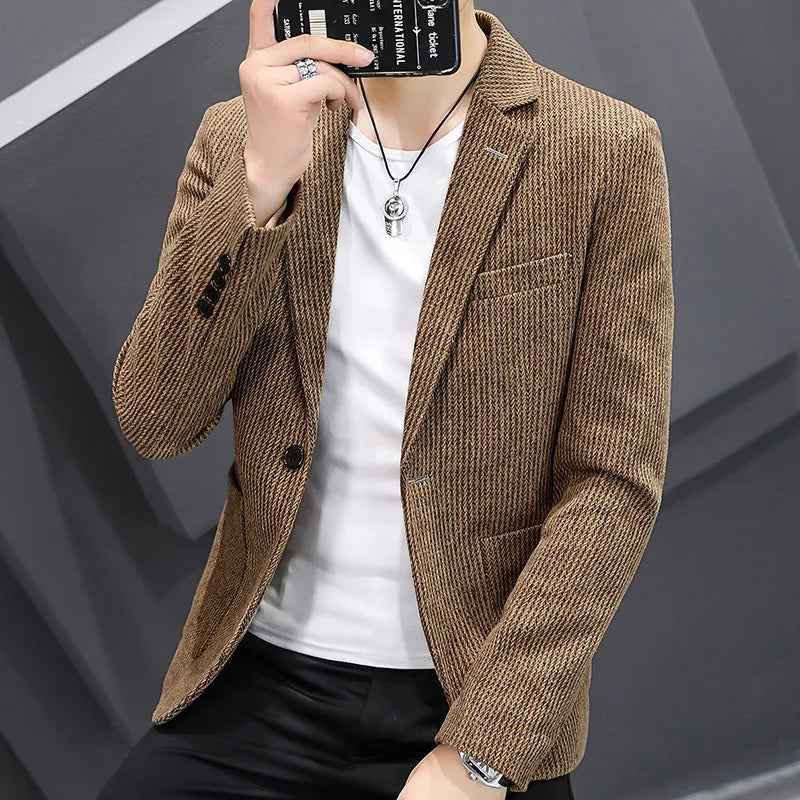 Nouveau Blazer pour homme mode Gentleman slim laine