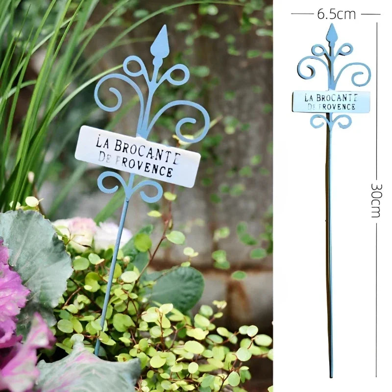 إدراج زهرة قوس الشرفة، وعاء زهور من الحديد المطاوع، ديكور منظر طبيعي للفناء، علامة تسمية النباتات الخارجية للحديقة