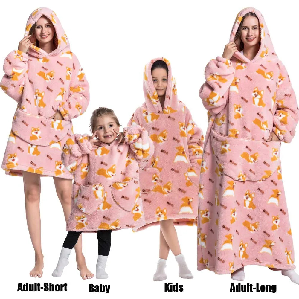 Oversize Winter Sherpa Blanket Plush Polar Fleece Family Matching Hoodie Girls Sweatshirt Homewear Halloween Women Kids Clothes