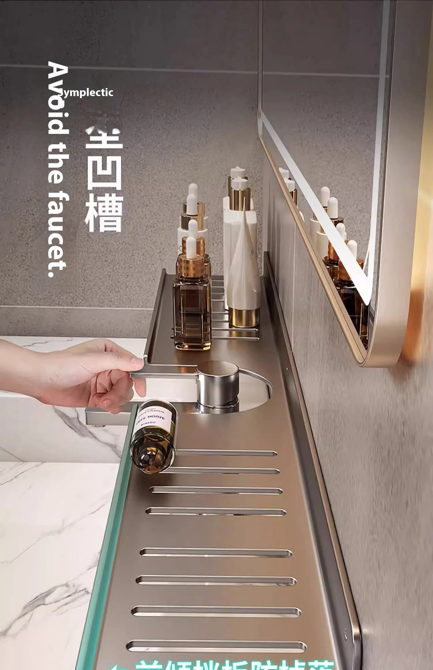 Kitchen and bathroom storage rack, washbasin rack, suction cup mirror, front rack, bathroom sink, faucet, wall mounted