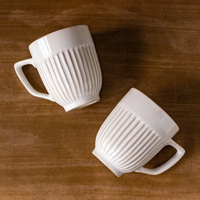 Vintage Mug  Simple Vertical Embossed Ceramic Water Cup High Aesthetic Ceramic Household Cup Couple Cup  Coffee Cup