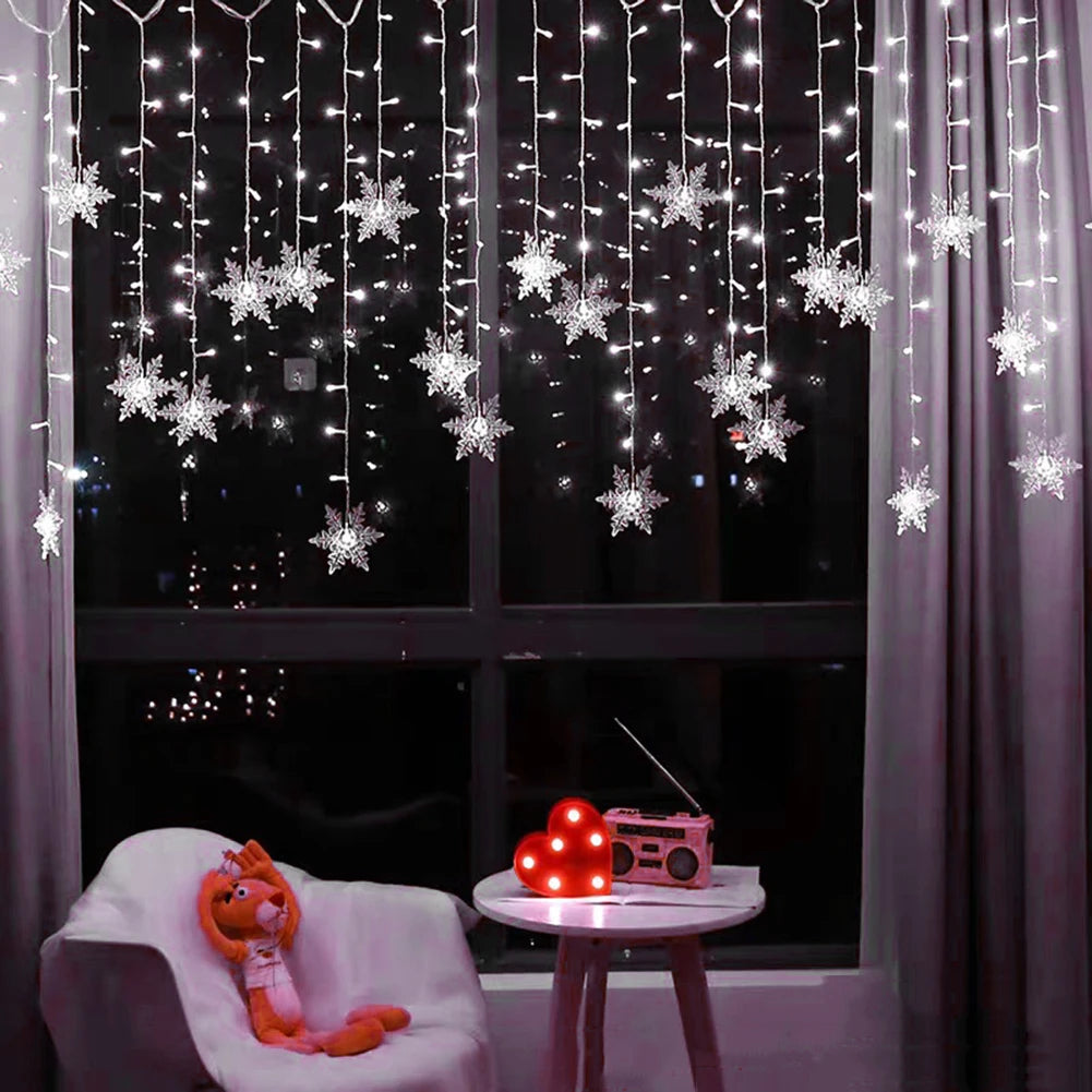 Christmas Snowflake Fairy Lights 4M 96Led Curtain Lights Snowflake String Lights for Halloween Thanksgiving Christmas Decoration