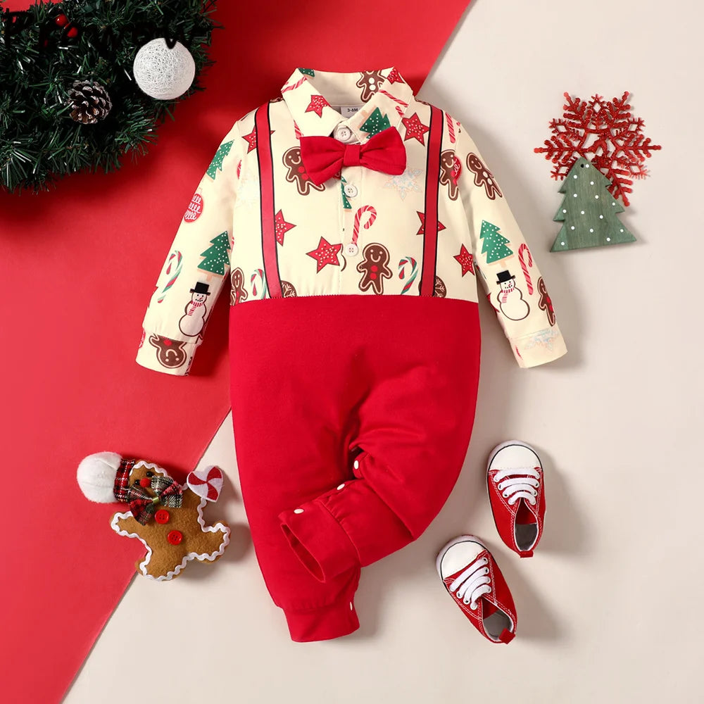 Prowow Baby Christmas Clothes 2025 Cartoon Pattern Green Romper Xmas Jumpsuit For Kids Newborn New Year Baby Costume Boy Girls