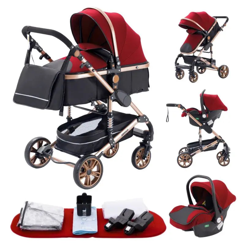 Poussette bébé 3-en-1 compacte, siège auto pour bébé, système de voyage portable pour bébé, poussette légère, poussette bidirectionnelle