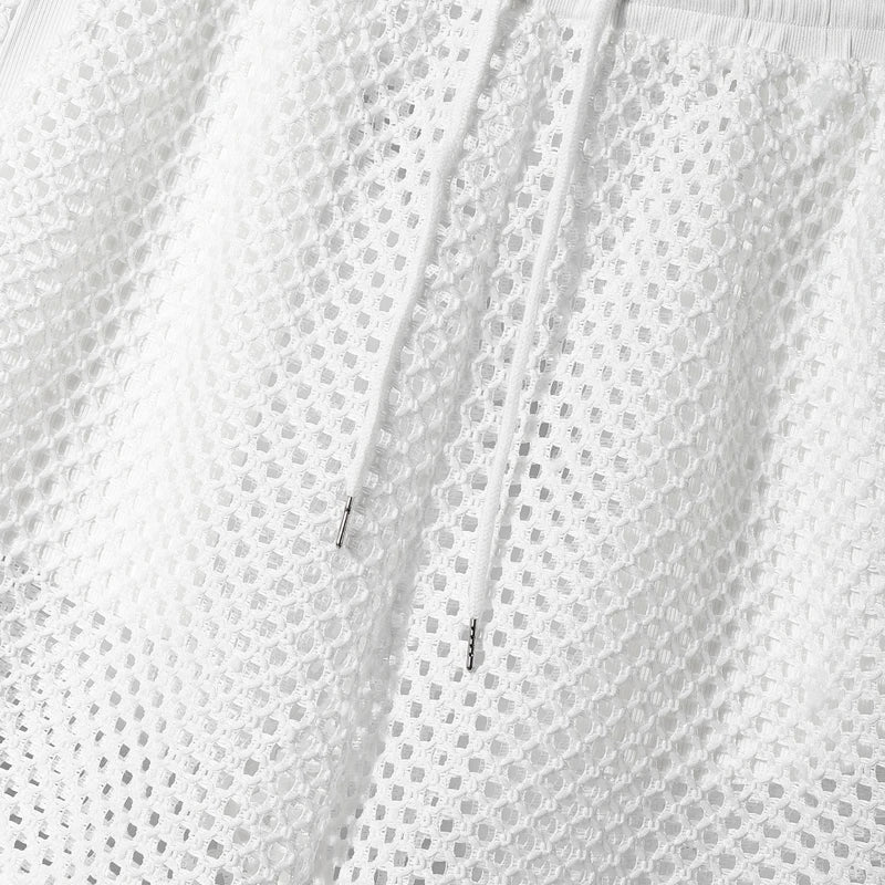 INCERUN Men Sets Solid Color Mesh Hollow Out See Through Tank Tops & Shorts 2PCS Summer Sexy Vacation Men Casual Suits 2025 5XL