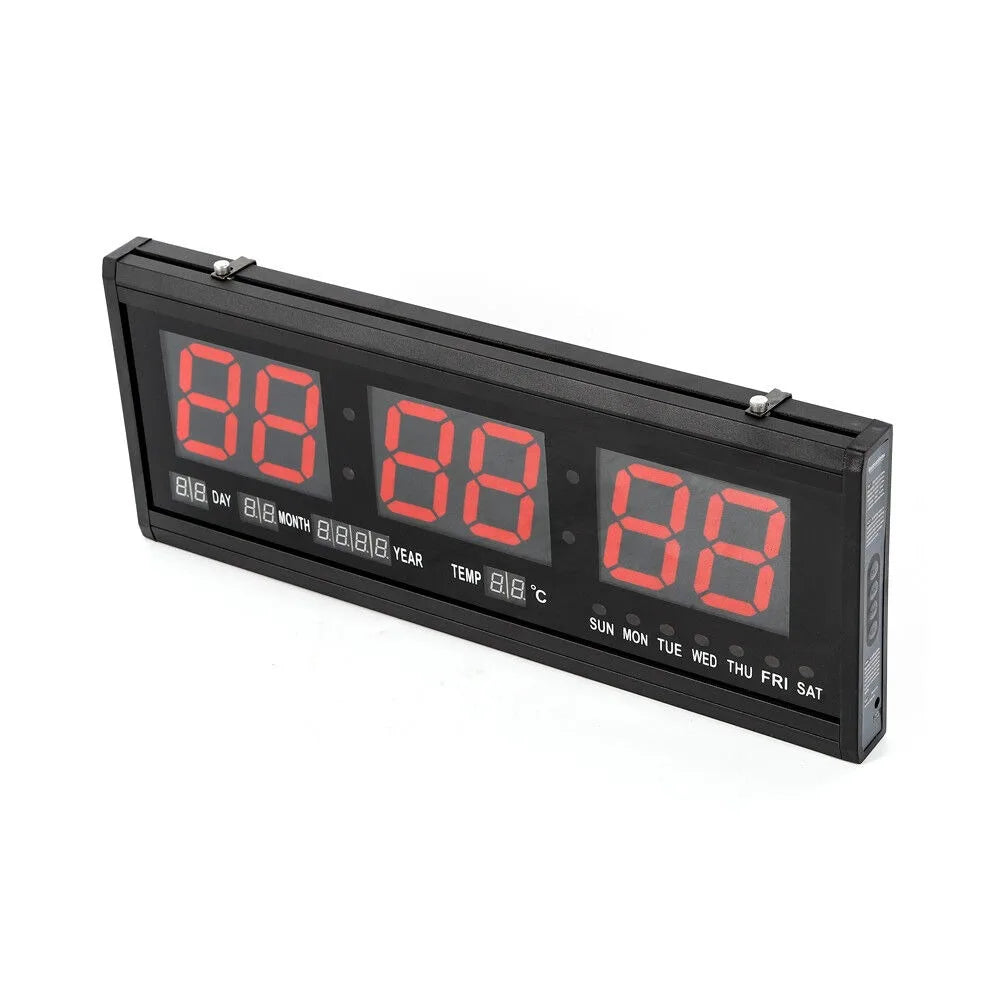 LED Digital Wall Clock 12/24h Time Date Temp Week Display Luminous Auto Wall-Mounted Clock Large Silent Tabletop Clock 48*19*3cm