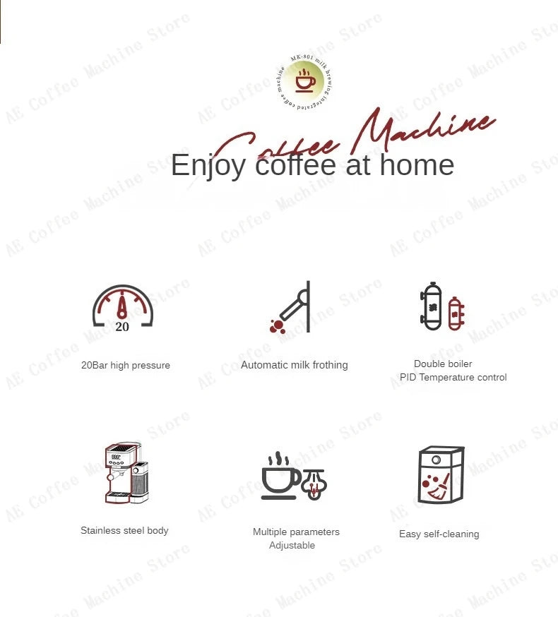 Automatic Coffee and Milk Frother All-in-one Machine 20bar Household Small Espresso Coffee Machine Multi-function Coffee Maker