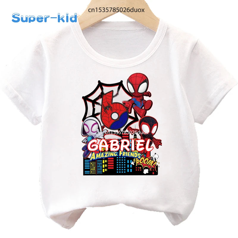 Summer 2 3 4 5 6 7 8 9 Spidey and His Amazing Friends Birthday Party Boy Shirt Spiderman Personalize Name Birthday Boys T-shirts