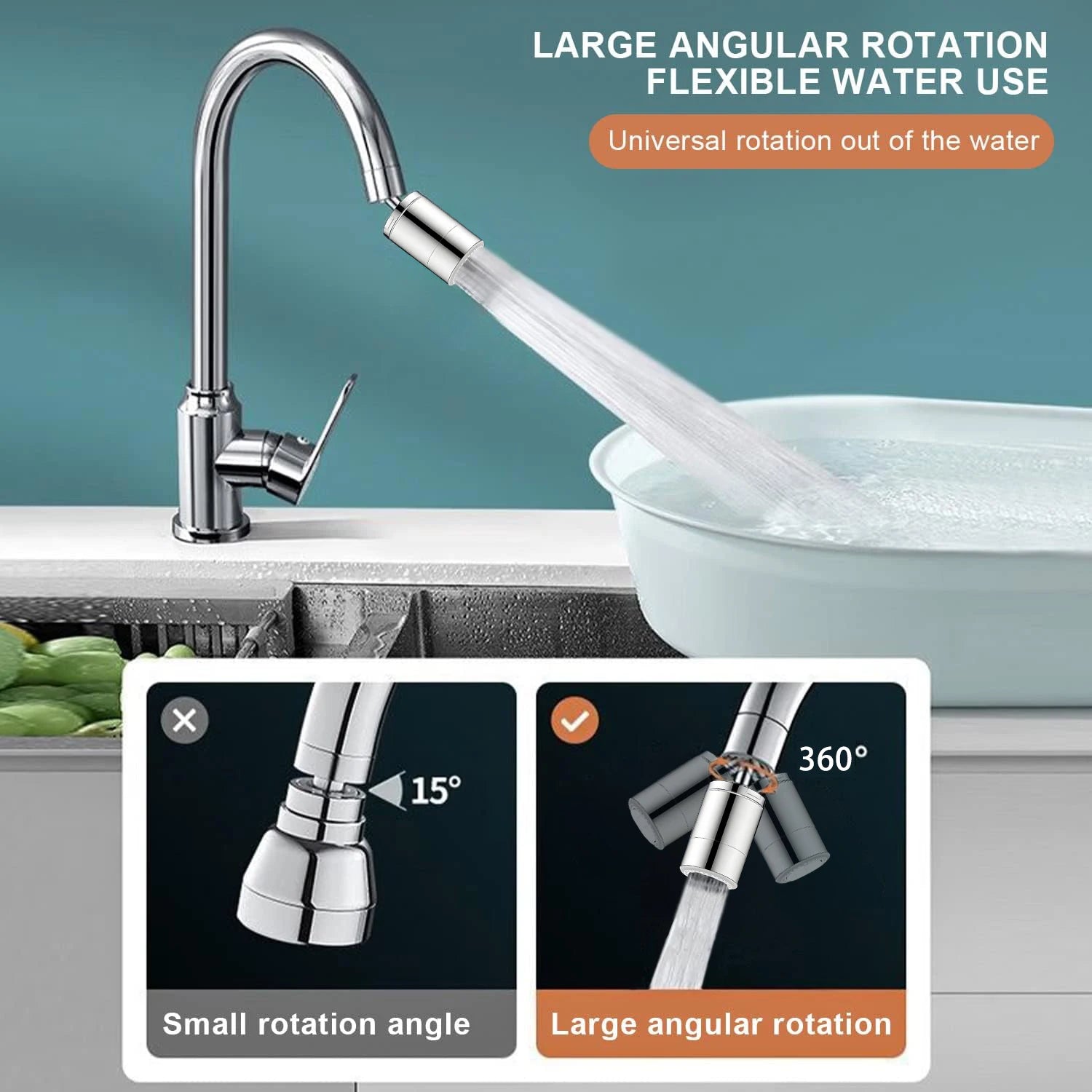 360° Rotary Kitchen Faucet Spray Head Filter washbasin Splash proof Adapter 2 Mode adjustable Kitchen Sink Faucet Aerator