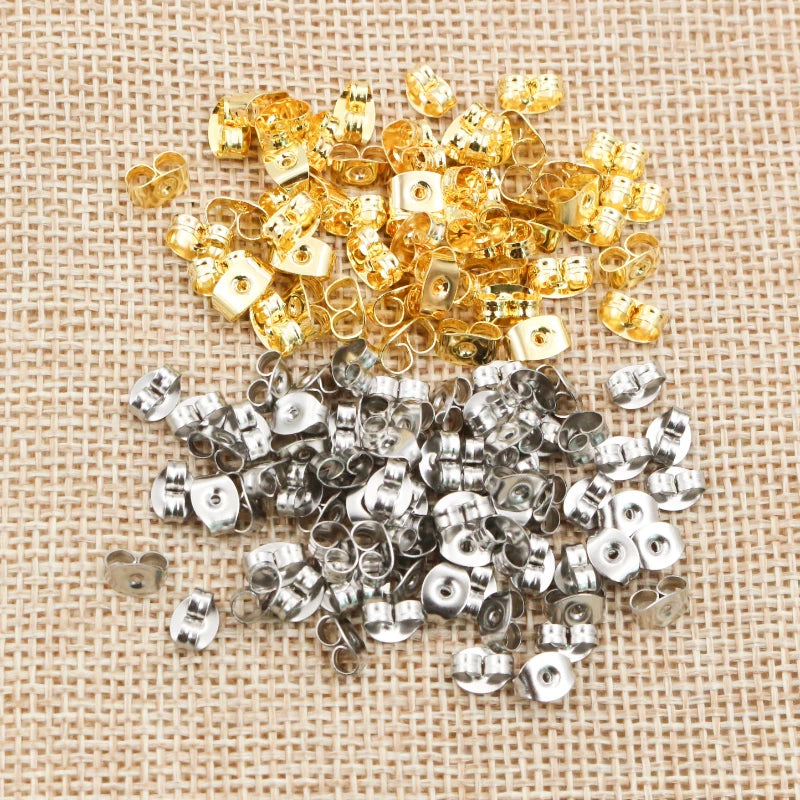 100pcs/Lot High Quality Stainless Steel Gold Plated Earring Back Plug Ear Studs Back Earring Stopper DIY Jewelry Making Supplies