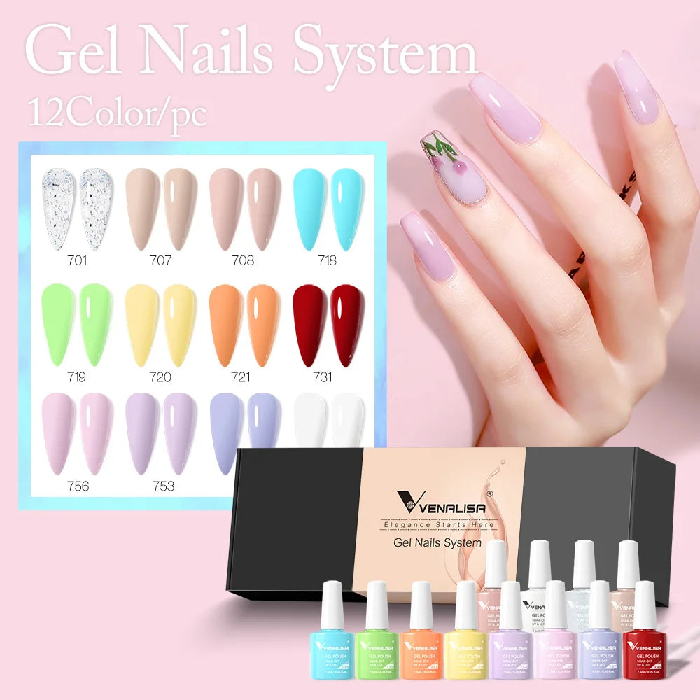 12pcs/kit Venalisa Vernis à ongles gel pigmentée Terre brune