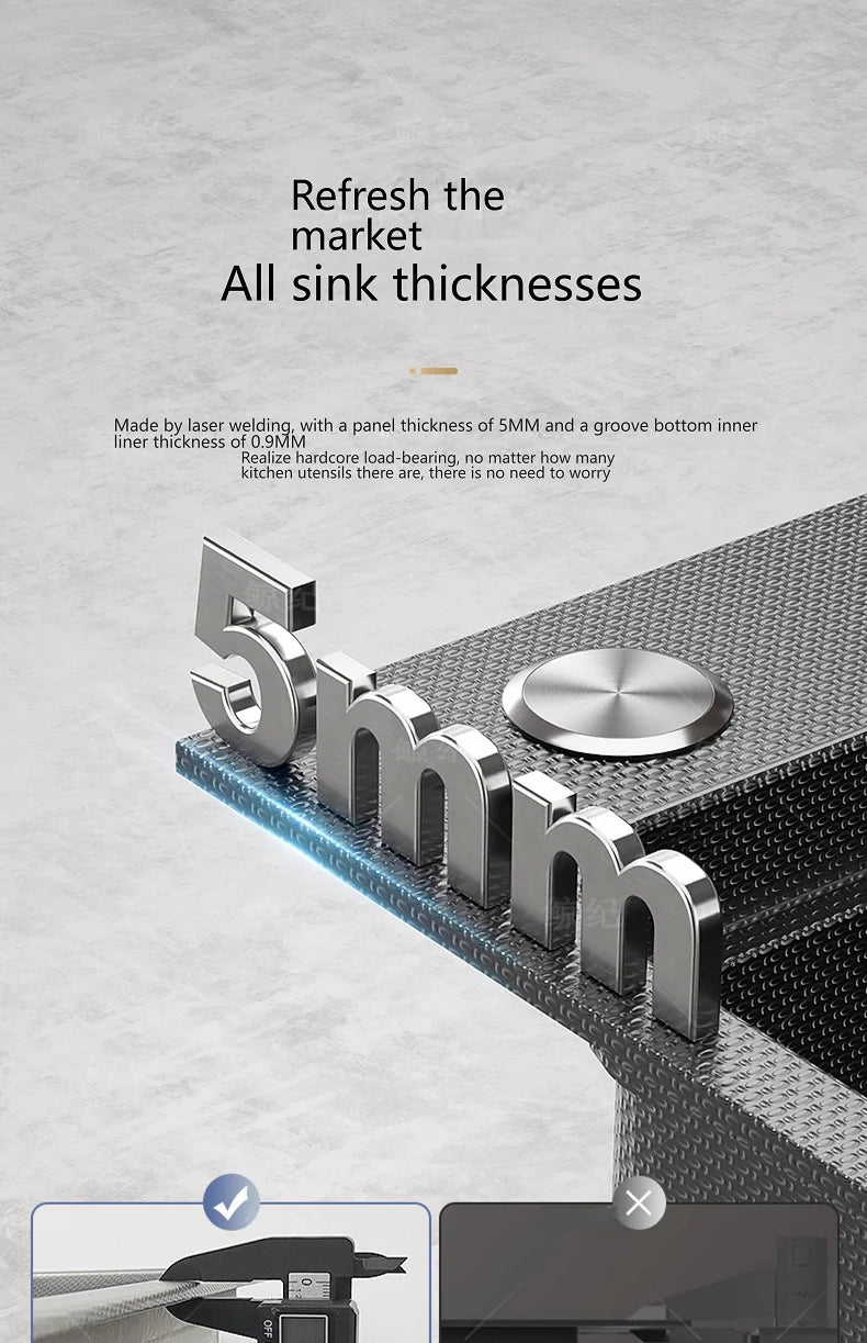 Stainless Steel Gray Kitchen Sink Multifunctional Stain and Scratch Resistant Large Single Slot Household Wash Cuisine Basin