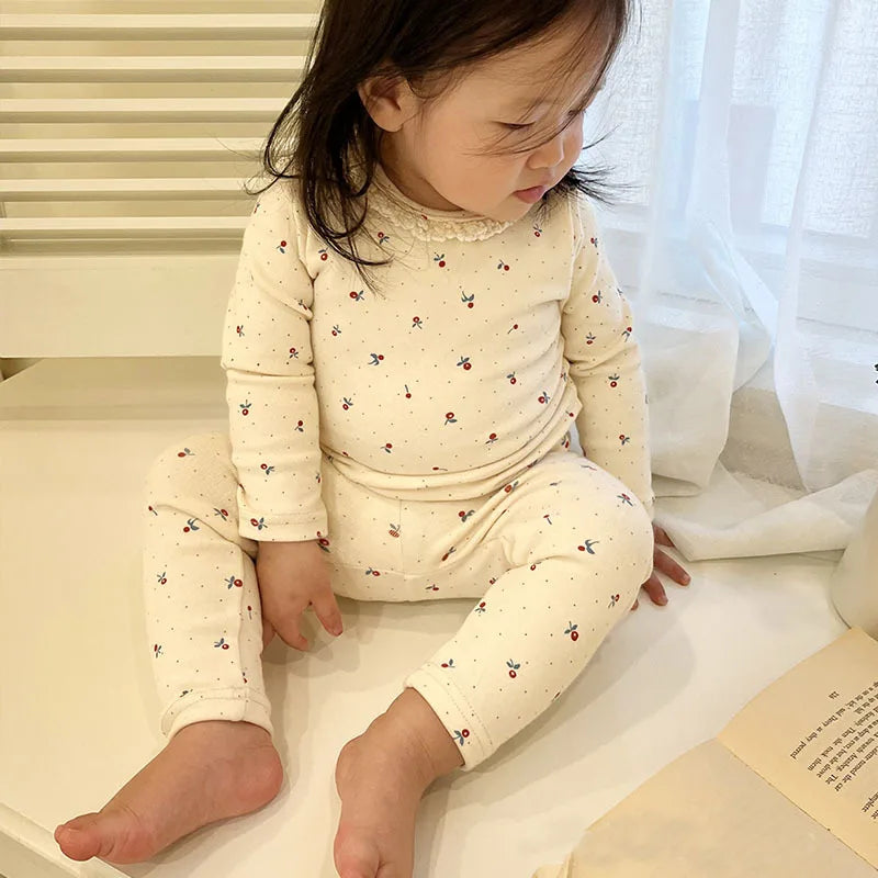 2025 Spring New Baby Long Sleeve Clothes Set Infant Floral Tops + Pants 2pcs Suit Cotton Baby Home Clothing Boys Girl Outfits