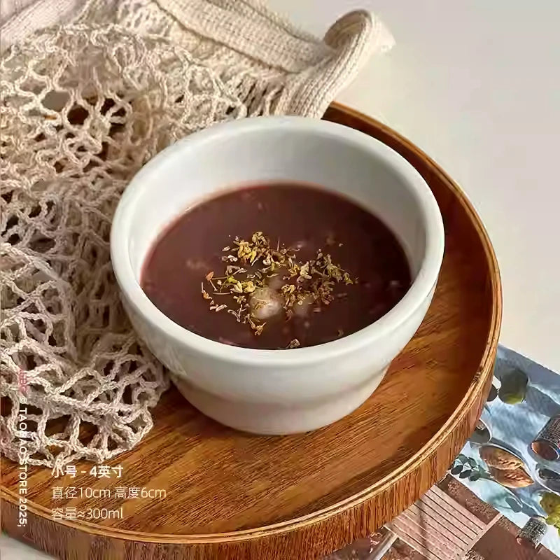 Simple White Ceramic Bowl Household Tableware Rice Bowls Breakfast Porridge Bowl Yoghurt Dessert Bowls