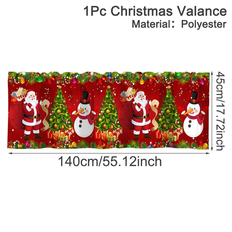 Christmas Short Curtains Valances Christmas Decorations for Home 2025 Xmas Ornaments Windows Treatments for Kitchen Bathroom