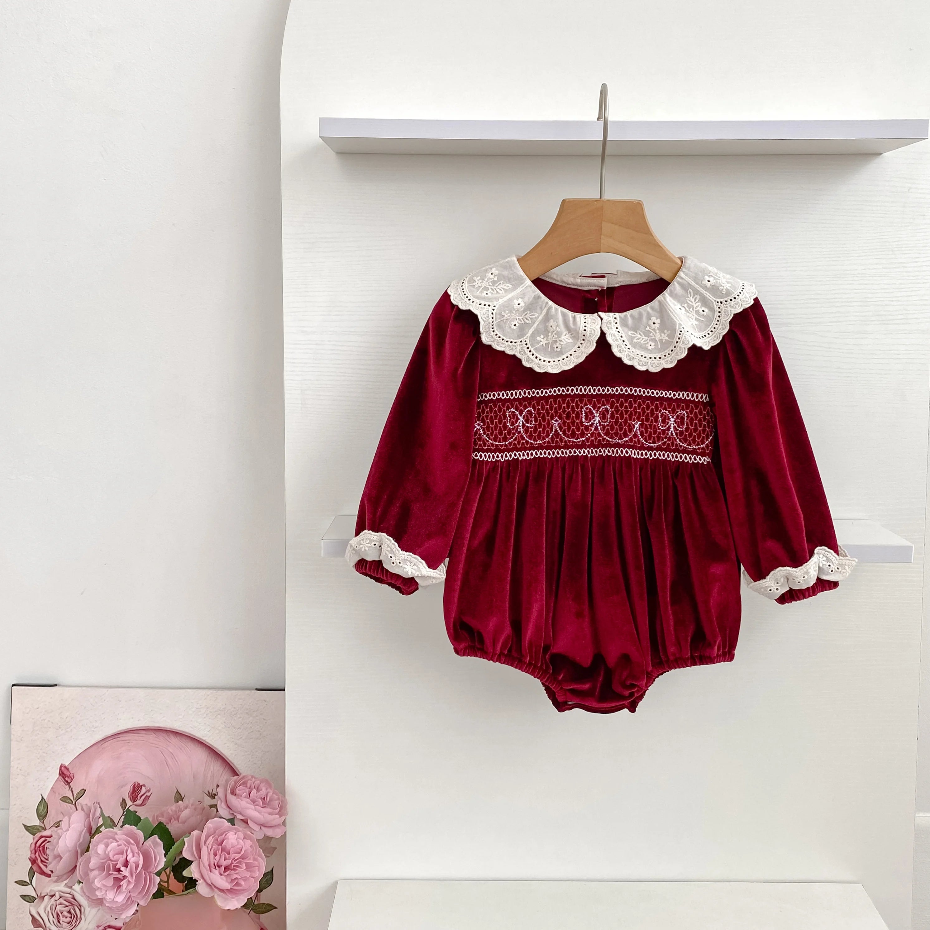 2025 Christmas 0-24M Baby Girls Jumpsuit Casual Bow Embroidered Long Sleeves Newborn Romper Christmas Party Toddler Cute Clothes