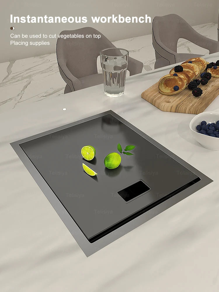 Hidden Sinks Stainless Steel Kitchen Sink Bar Small Single Slot With Lid Wash Basin Balcony Garden Campervan