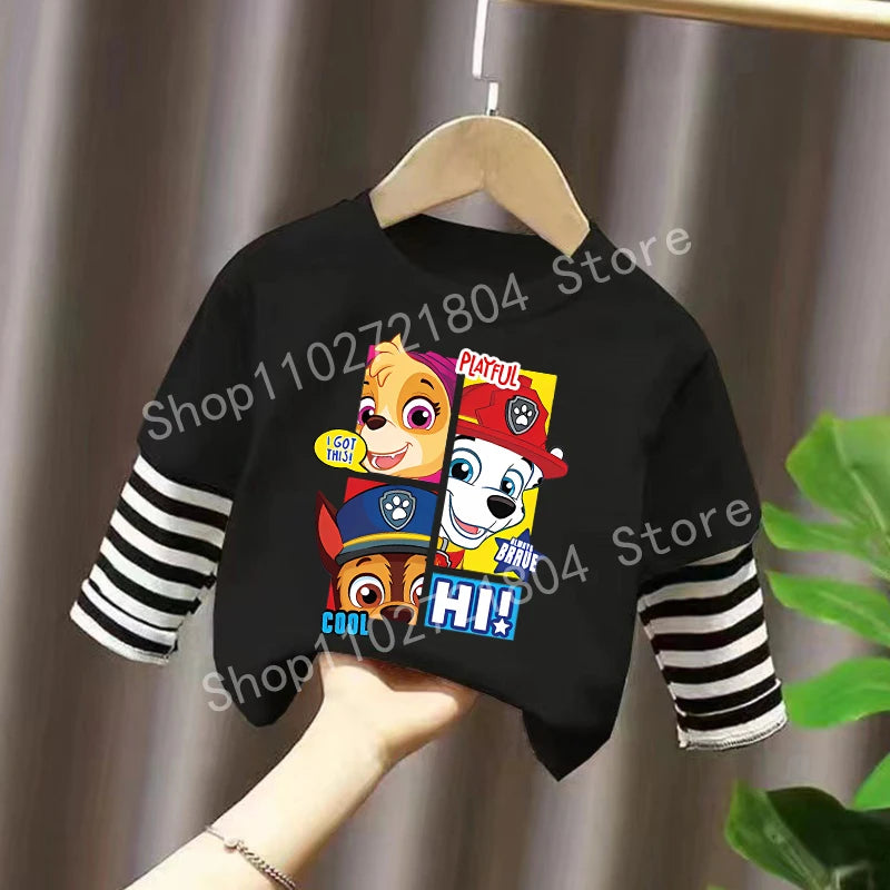 PAW Patrol T-shirt Cute Cartoon Print Long Sleeve Round Neck Kawaii Cotton Boys Girls Clothes Fashion Hip Hop Children Clothing