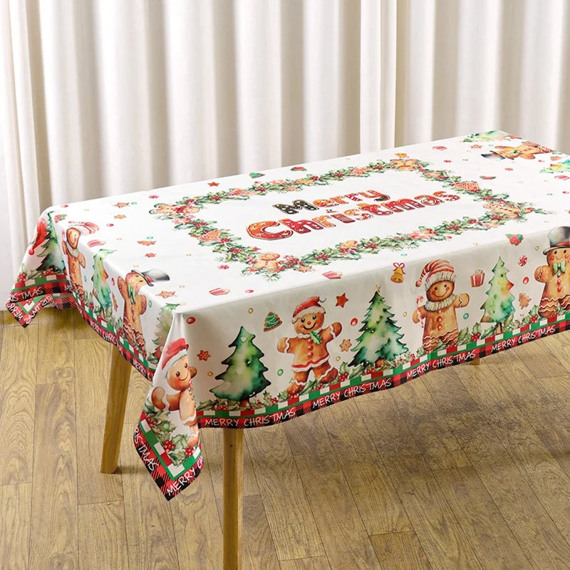 Rustic Christmas Tablecloth New Year 2026 Gingerbread Man Table Cover Christmas Decorations for Home 2025 Xmas Gift Navidad Noel