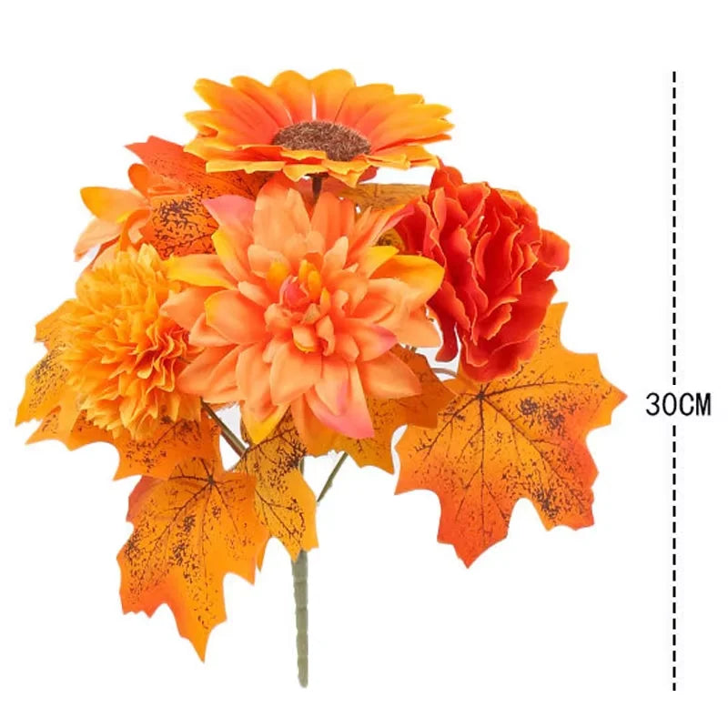 35cm Autumn Artificial Maple Leaves Bouquet Silk Plants Branch for Halloween Thanksgiving Day Fireplace Festival Home Fall Decor