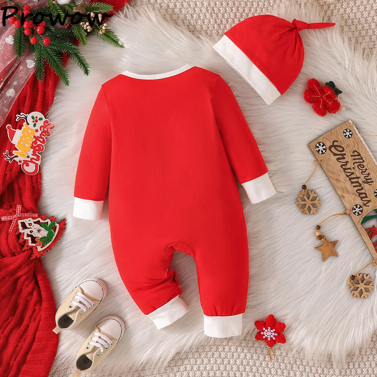 Prowow Baby Christmas Clothes 2025 Cartoon Pattern Green Romper Xmas Jumpsuit For Kids Newborn New Year Baby Costume Boy Girls