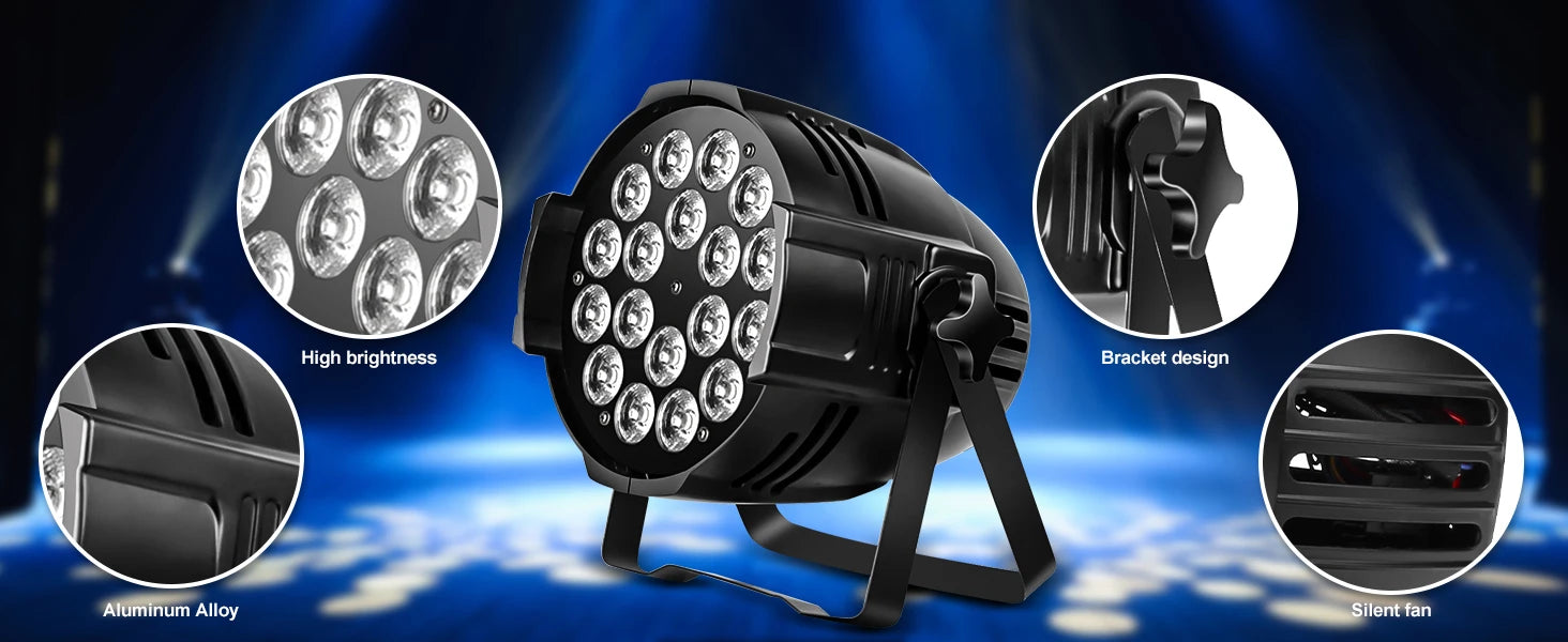 U'King 4PCS 200W 18 LED Par Light 4in1 18x8W RGBW Stage Light DMX 512 Control 4/8CH Flat Lighting Christmas DJ Party Disco Lamp