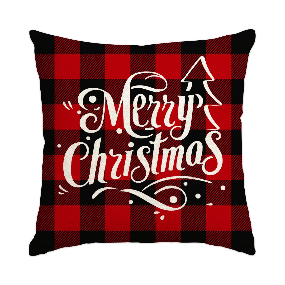1pc/4pcs Christmas Pillow Cover, Black and Red Buffalo Plaid Celebration Christmas Tree Snowflake Decoration Sofa Cushion Cover