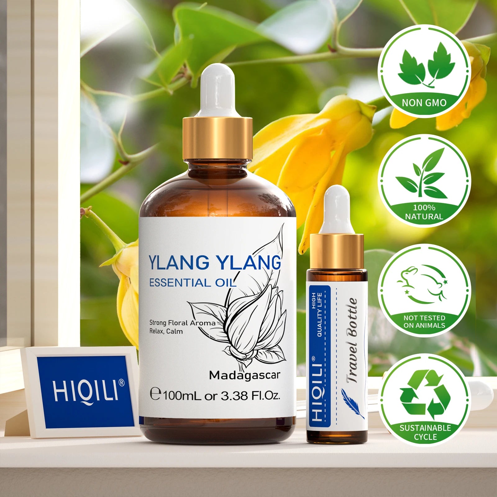 HIQILI Ylang-Ylang Essential Oil 100ML Citronella Geranium 100% Natural Tree Oil for Skin Massage Stress Relief & Aromatherapy