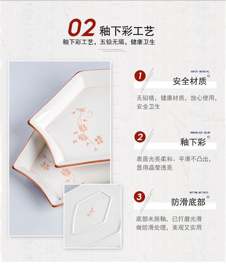 Vintage Ceramic Plate Set Microwaveable Dining Bowls Home Dinnerware Plates Set Dishes Full Tableware Pratos De Jantar Dishes