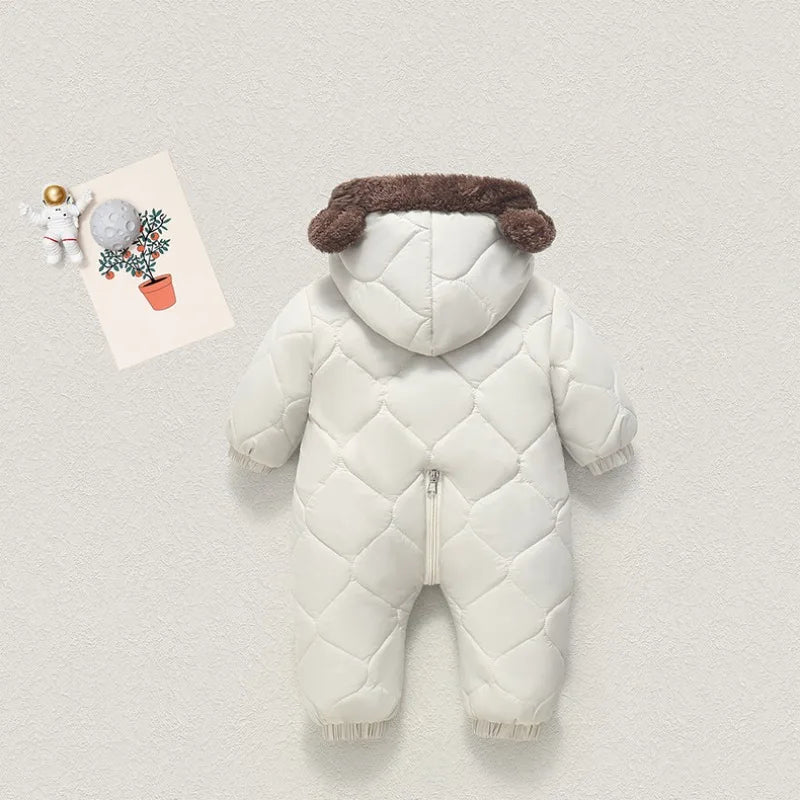 0-3Y Newborn Baby Bodysuit Children's Down Cotton Jacket Bear Ear Velvet Plush Jumpsuit Thick Rompers Baby Boys Girls Bodysuits