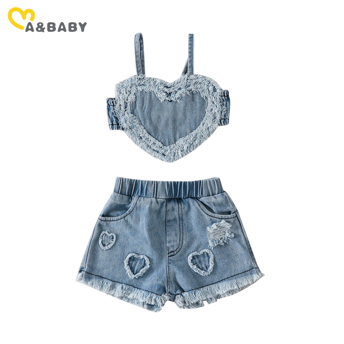 ma&baby 3-24M Newborn Infant Toddler Baby Girl Clothes Sets Fashion Heart Crop Tops Shorts Denim Outfits Summer Clothing D05