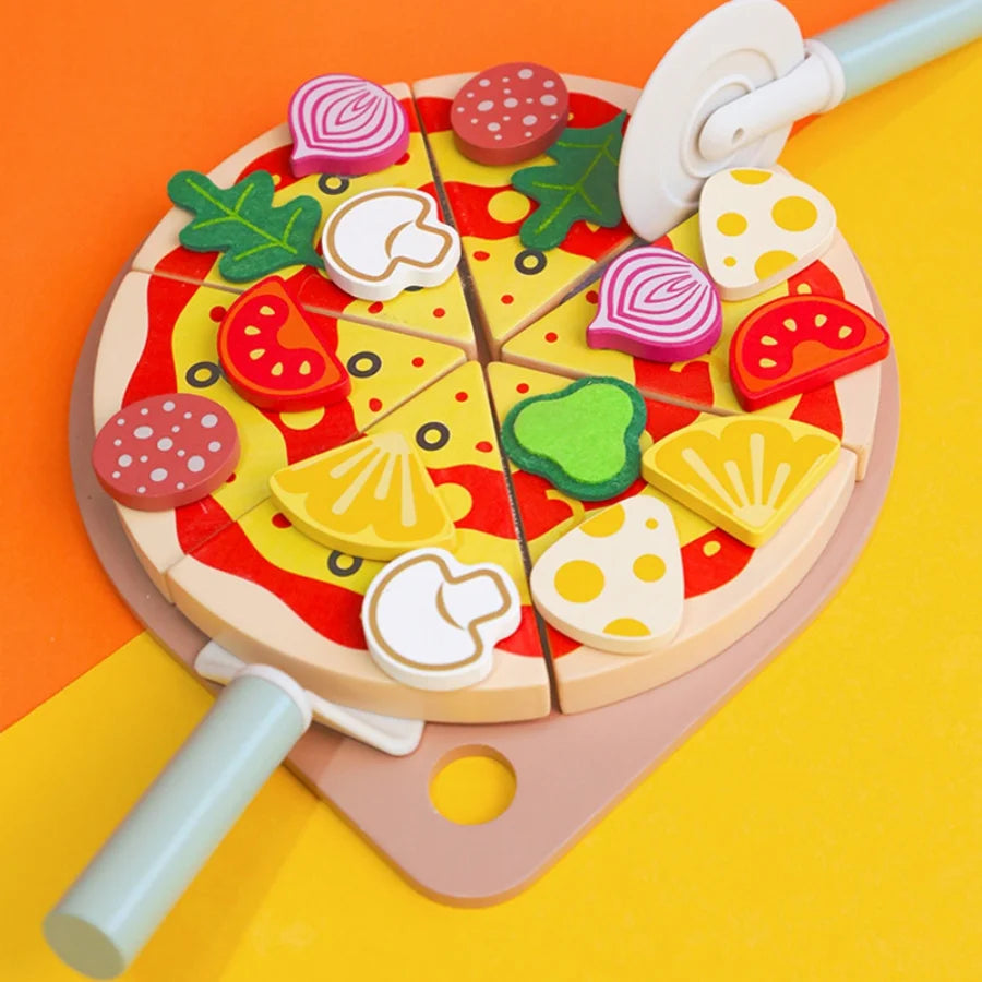 Wooden simulation fruits and vegetables, children's play kitchen, convenience store, boys and girls' cake, pizza, toys