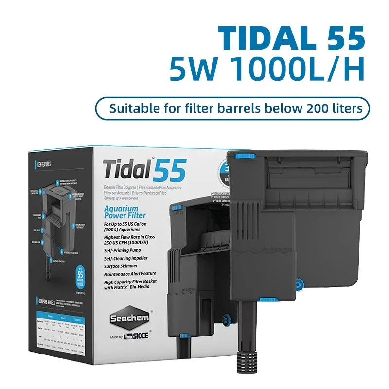 SICCE TIDAL35/55/75/110 Hang-on Filter for Aquarium Silent Waterfall Filter Pump Fish Tank External Flow Regulated 220V 50hHz