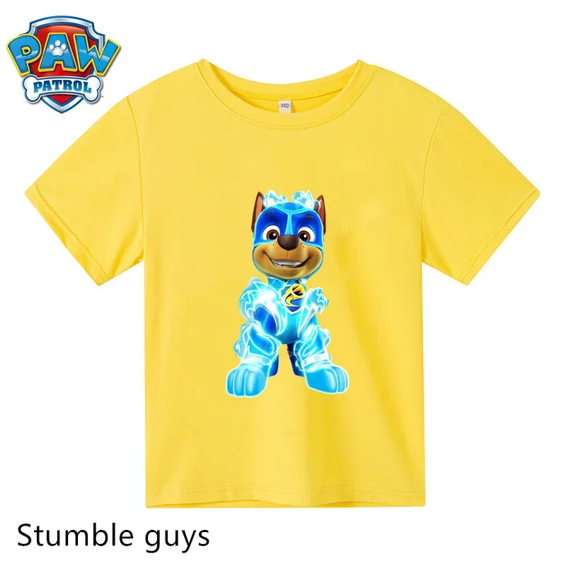 Paw Patrol Children T-shirt Simple Basic Black & White Short Sleeve Anime Cartoon Chase Skye Cute Summer Clothes Birthday Gift