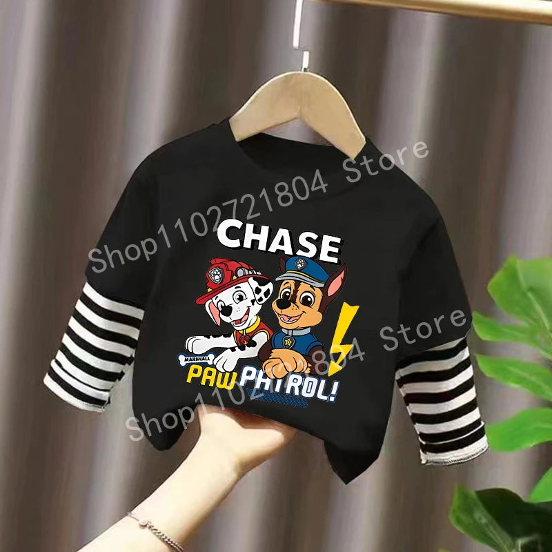 PAW Patrol T-shirt Cute Cartoon Print Long Sleeve Round Neck Kawaii Cotton Boys Girls Clothes Fashion Hip Hop Children Clothing
