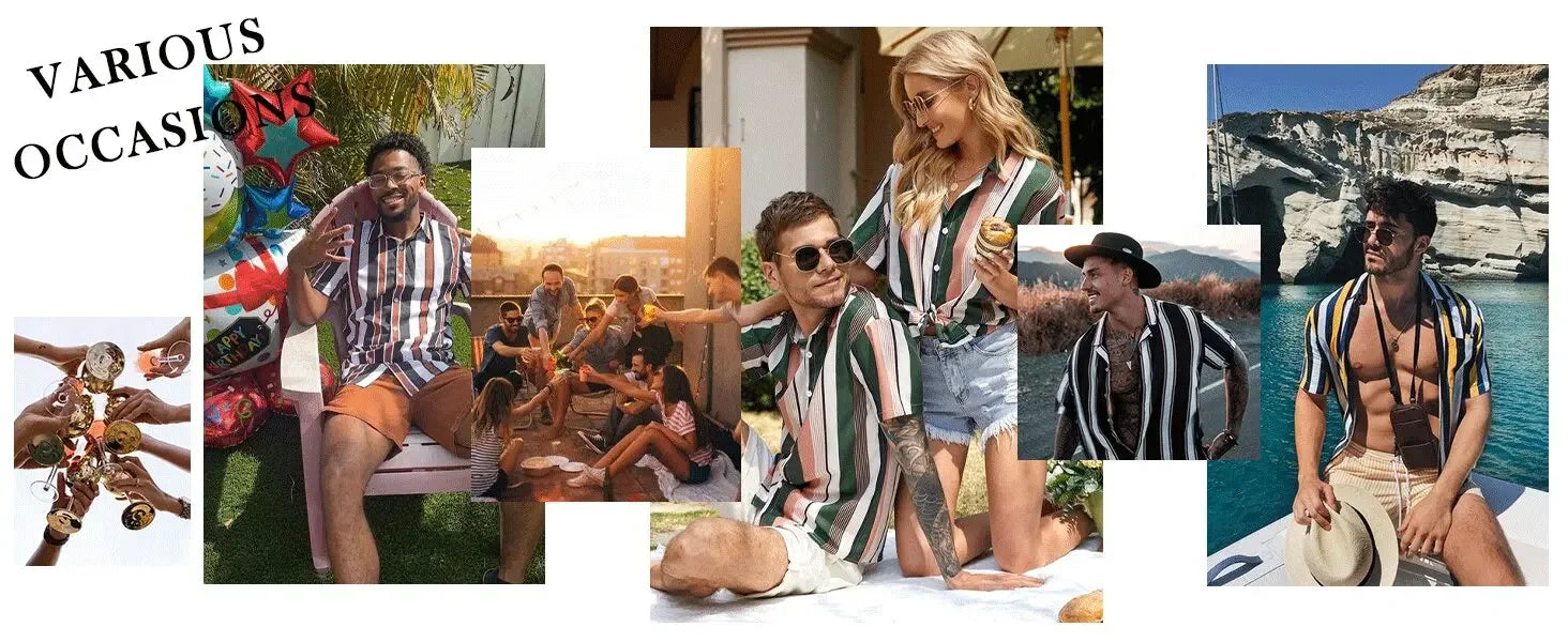 Vacation Men's 2-Piece Outfits Vintage Button Down Short Sleeve Shirt And Shorts Set Elastic Waist Shorts Short Sleeve Shirts