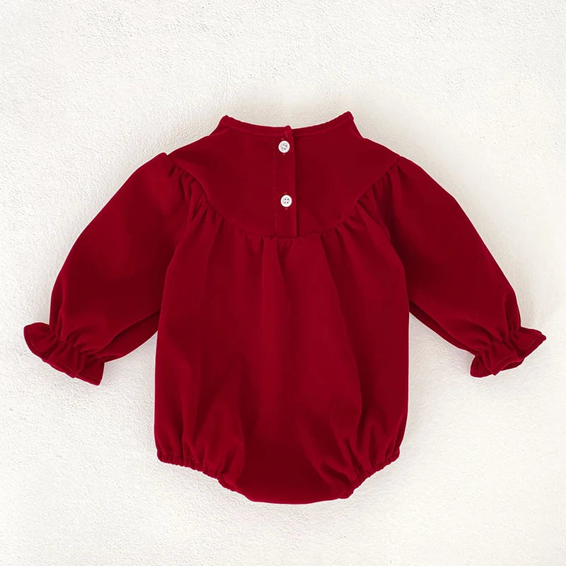 2025 Christmas 0-24M Baby Girls Jumpsuit Casual Bow Embroidered Long Sleeves Newborn Romper Christmas Party Toddler Cute Clothes