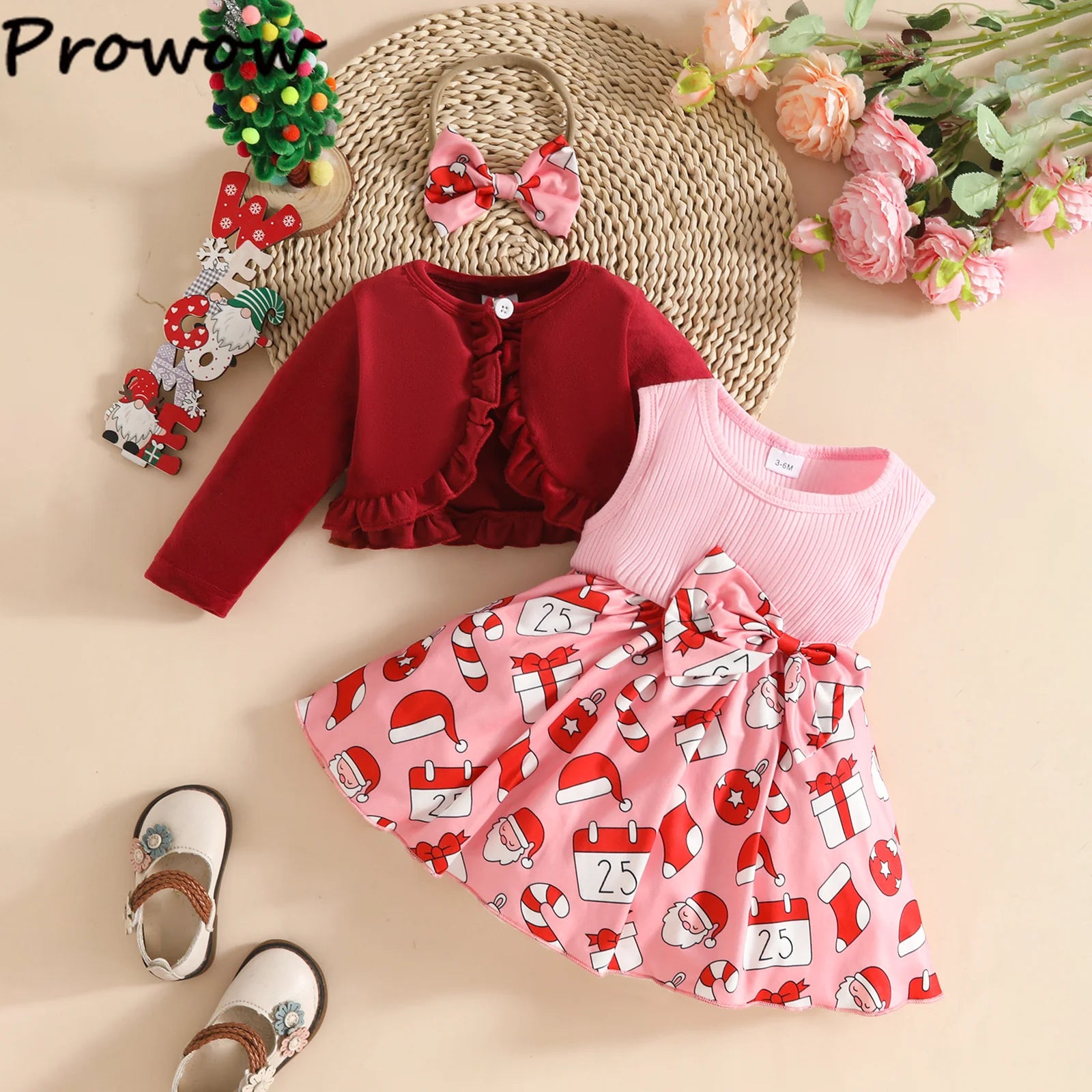 Prowow 0-3Y New Year Baby Dresses Green Velvet Coat Cardigan+Gingerbread Man Dress For Newborns My First Christmas Baby Clothes