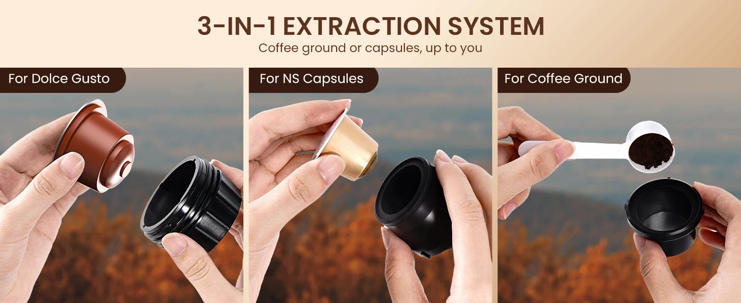 Wireless Electric Portable Espresso Coffee Machine for Car & Home Camping Coffee Maker 3-in-1 Capsule Powder Travel Coffee Maker