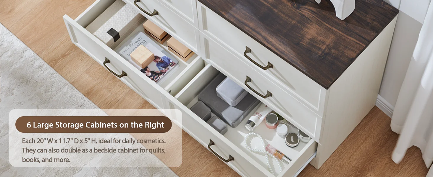 Rustic wood bedroom dresser, 69" wide, with glass top, 9 large storage drawers, 3 usable color lights and 30" HD LED mirror