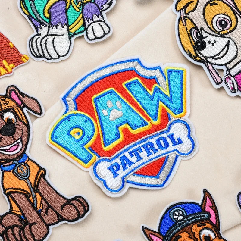 Paw Patrol Cartoon Dogs Patches for Clothing Cute Self-Adhesive Patch Iron on Embroidery Patches on Clothes Applique Fabrics