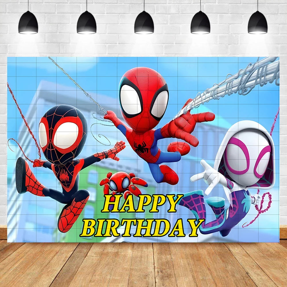 Marvel Kid Spidey And His Amazing Friends Photography Background Custom SpiderMan Boy Birthday Party Baby Shower Decor Poster
