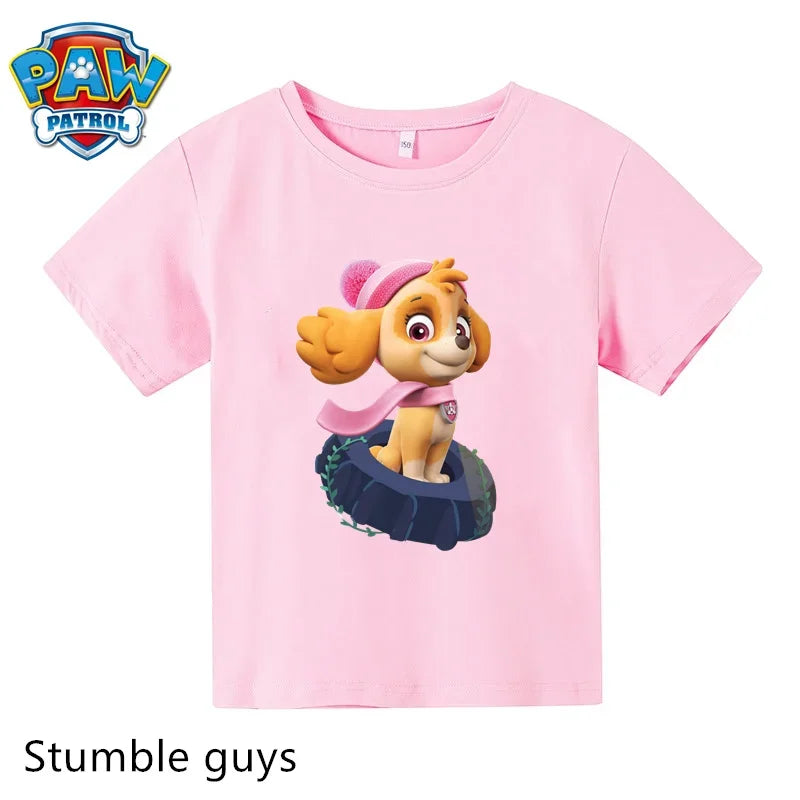 Paw Patrol Children T-shirt Simple Basic Black & White Short Sleeve Anime Cartoon Chase Skye Cute Summer Clothes Birthday Gift