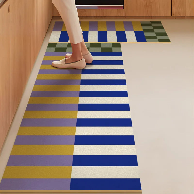 VIKAMA Retro Striped Simple Kitchen Floor Mats Diatomite Water-Absorbent Non-Slip Foot Mats Scrubbable Home Decoration Summer