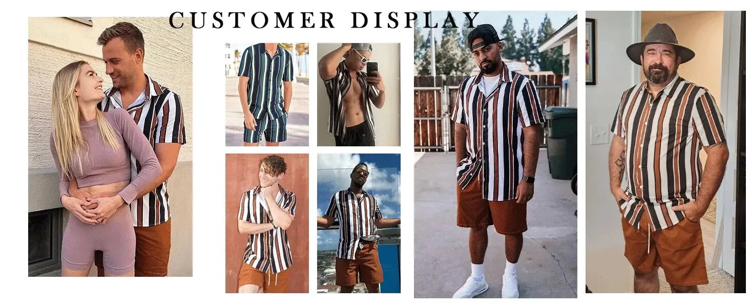 Vacation Men's 2-Piece Outfits Vintage Button Down Short Sleeve Shirt And Shorts Set Elastic Waist Shorts Short Sleeve Shirts