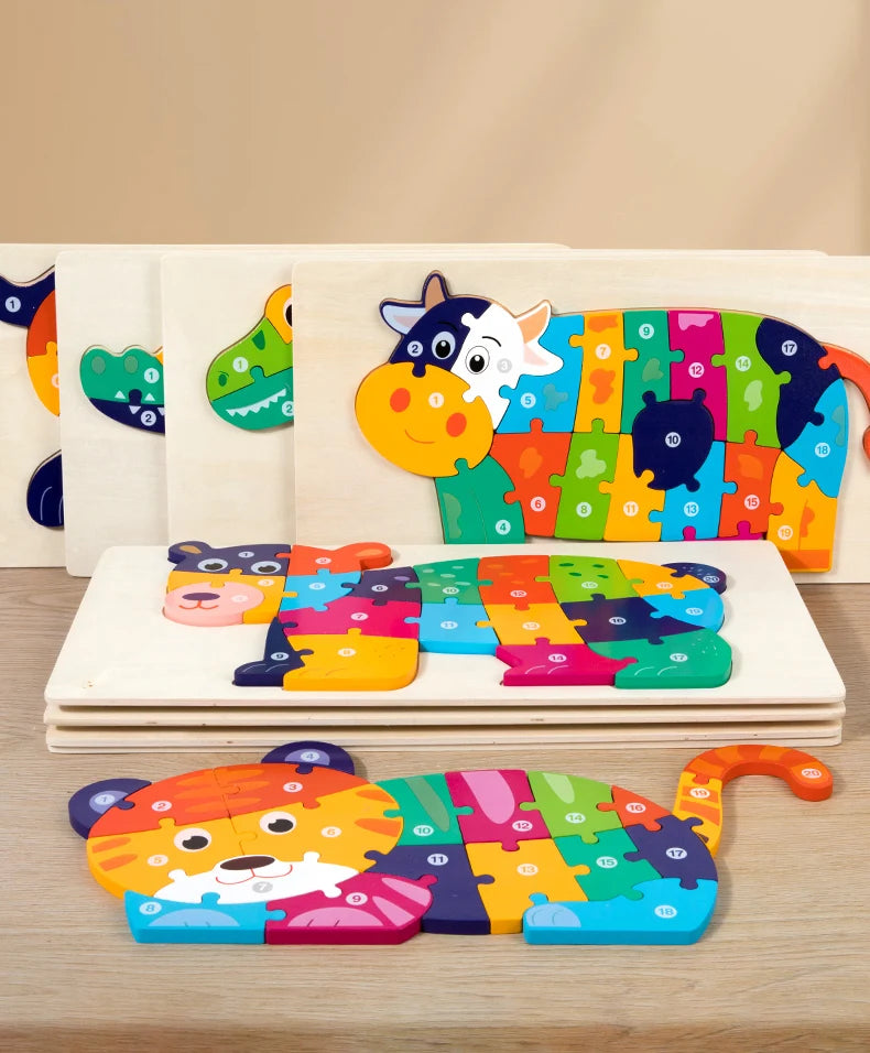 High Quality Large Animal 3D Wooden Puzzle Baby Cartoon Animal Jigsaw Early Learning Cognition Game Puzzle Toys for Children