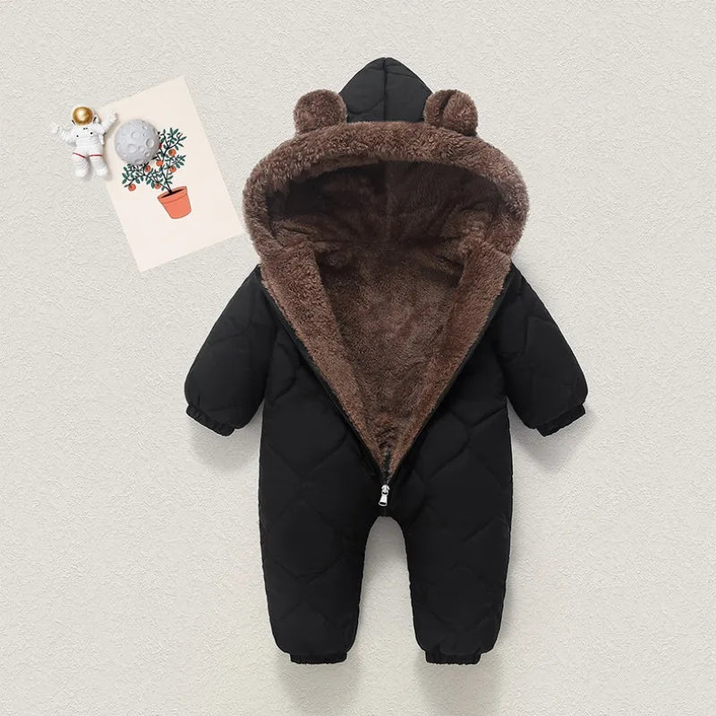 0-3Y Newborn Baby Bodysuit Children's Down Cotton Jacket Bear Ear Velvet Plush Jumpsuit Thick Rompers Baby Boys Girls Bodysuits