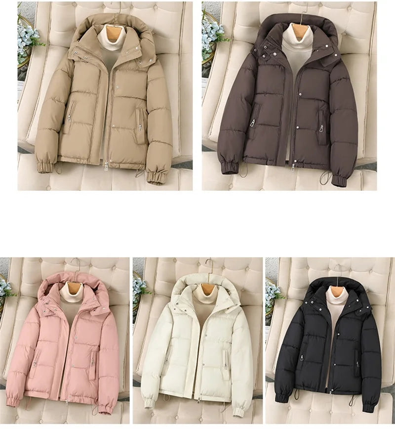 Fashion Short Hooded Parkas Coats Thicken Warm Down Cotton Jacket Women's 2025 Winter New Chic Loose Bread Outerwear Female